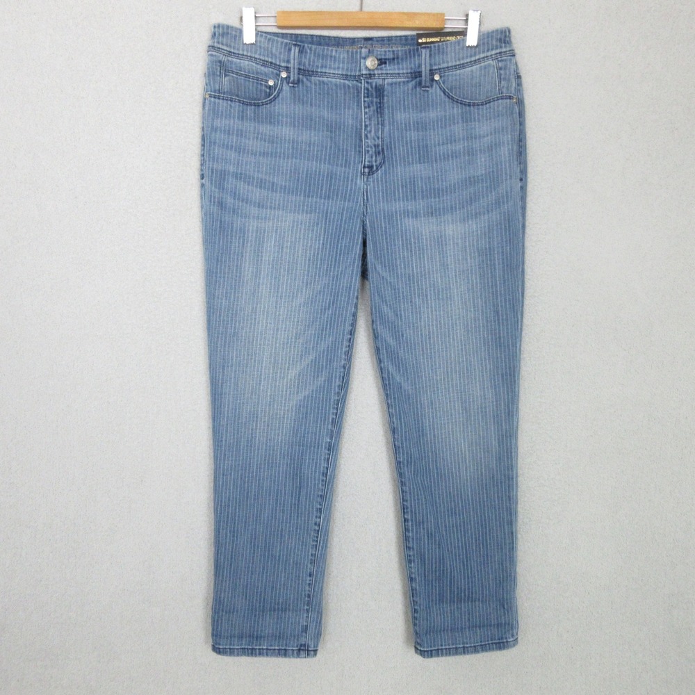 Chico's So Slimming Girlfriend Crop Women 1.5 (US 10) Blue Railroad Stripe Jeans